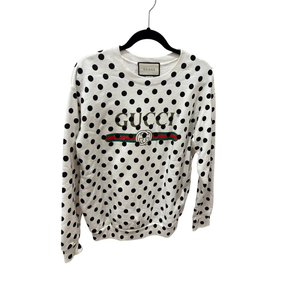 Gucci Polka Dot Logo Sweatshirt White Black GG Stripe Size Large